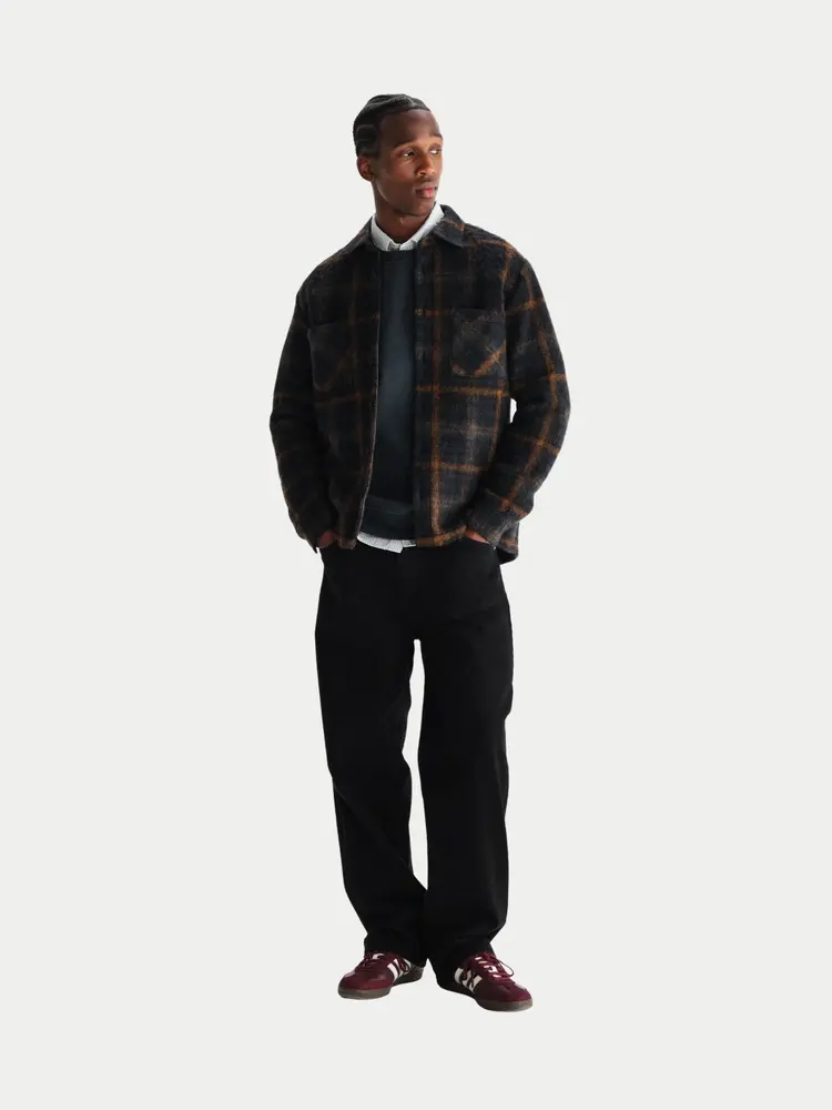 Wax London Whiting Overshirt Drawn Check Teal Orange