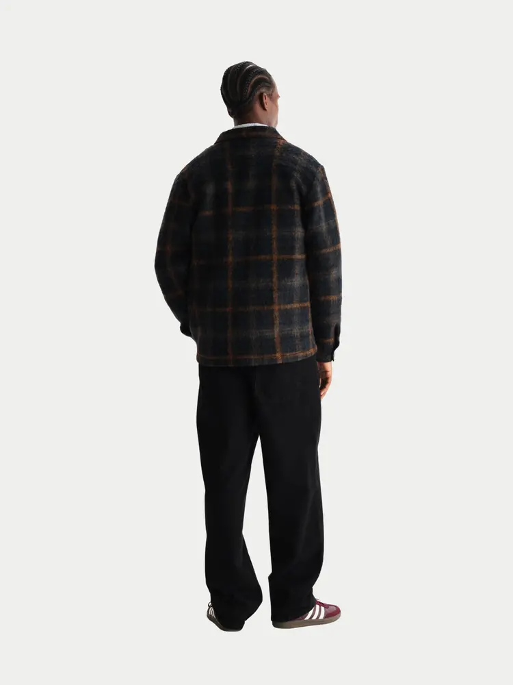 Wax London Whiting Overshirt Drawn Check Teal Orange
