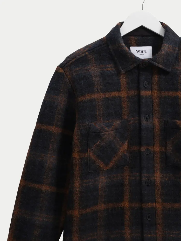 Wax London Whiting Overshirt Drawn Check Teal Orange