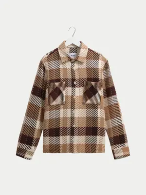 Wax London Whiting Overshirt Pike Check Natural Brown