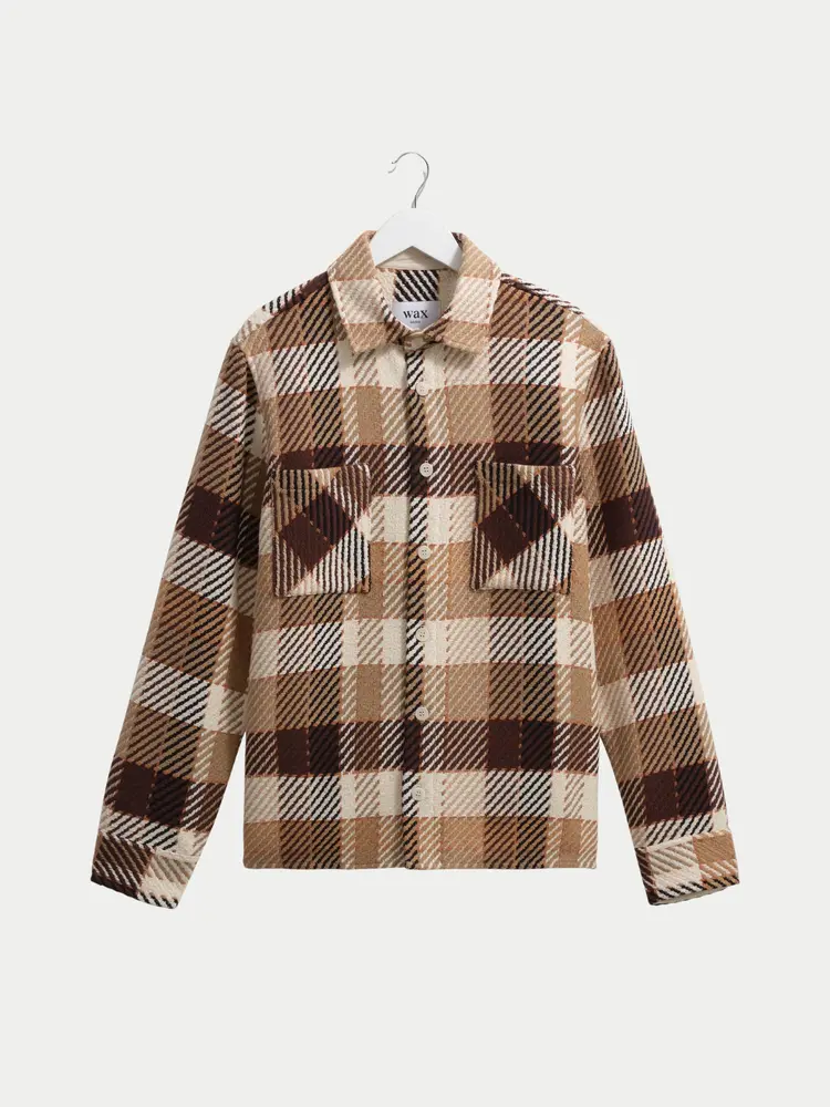 Wax London Whiting Overshirt Pike Check Natural Brown