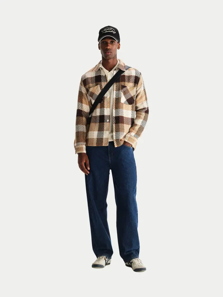 Wax London Whiting Overshirt Pike Check Natural Brown