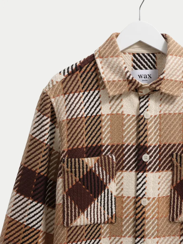 Wax London Whiting Overshirt Pike Check Natural Brown