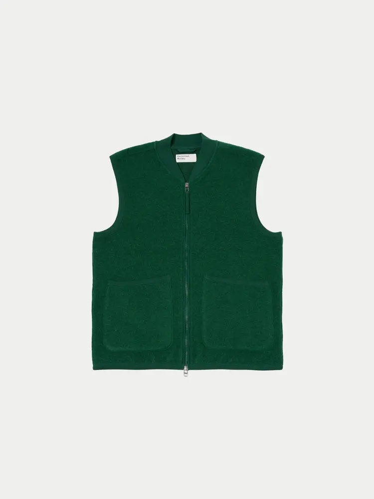 Universal Works Zip Waistcoat Wool Fleece Green