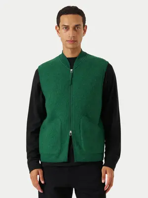 Universal Works Zip Waistcoat Wool Fleece Green