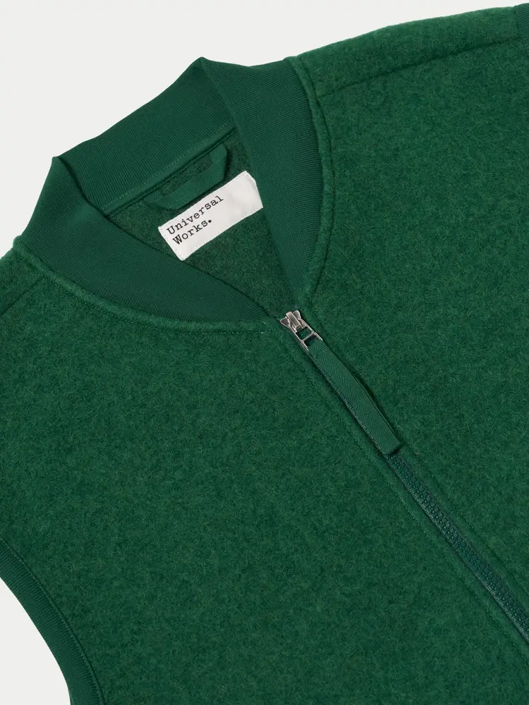 Universal Works Zip Waistcoat Wool Fleece Green