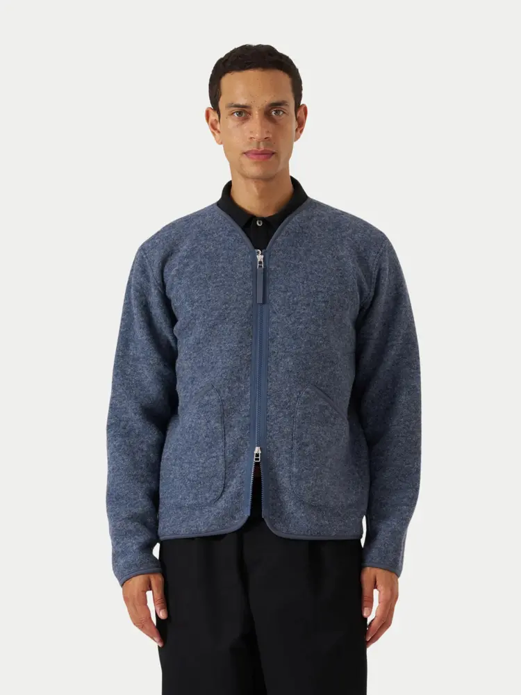 Universal Works Zip Liner Jacket Wool Fleece Slate Blue