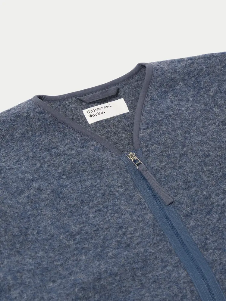 Universal Works Zip Liner Jacket Wool Fleece Slate Blue
