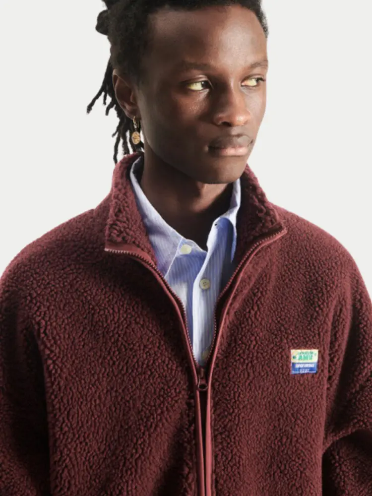 American Vintage Hoktown Fleece Jacket Washed Burgundy