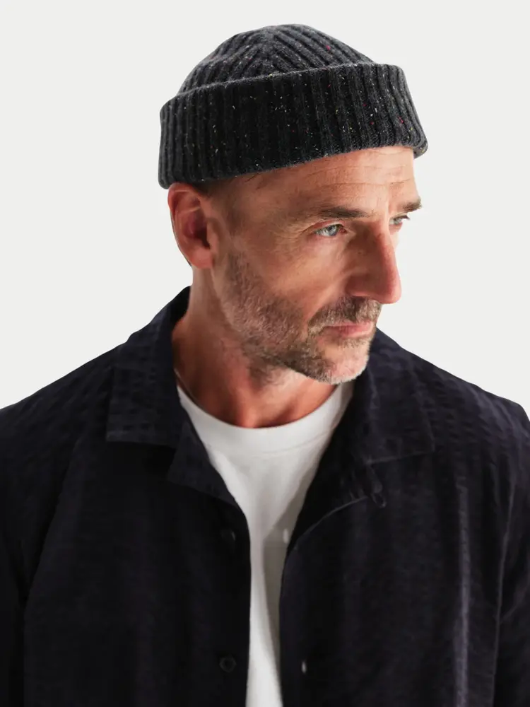 Wax London Brook Beanie Charcoal Donegal