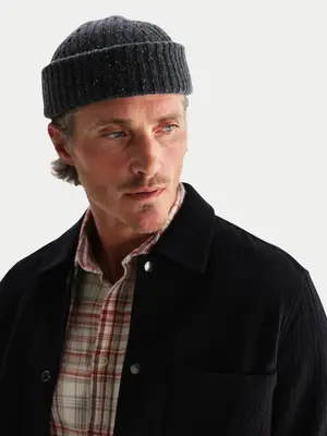 Wax London Brook Beanie Charcoal Donegal