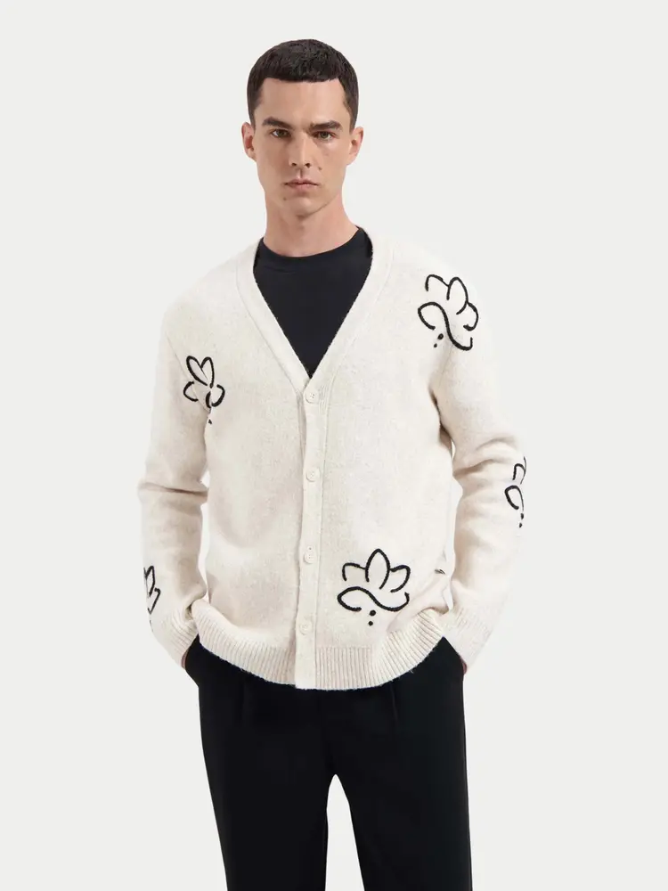 Law Of The Sea Vigo Embroidered Cardigan Parchement