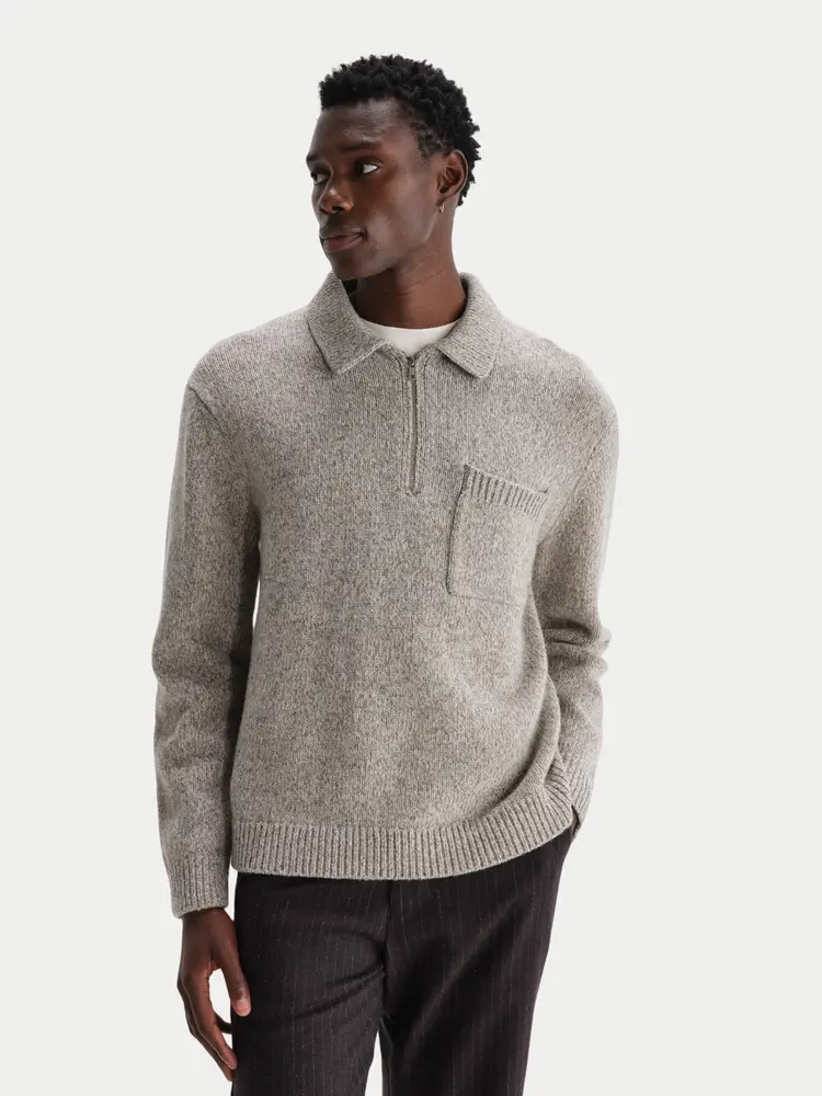 Wax London  Alpha Zip Polo Fleck Grey