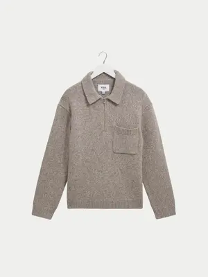 Wax London  Alpha Zip Polo Fleck Grey