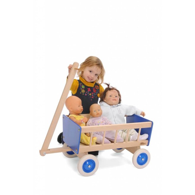 Houten Poppenwagen blauw