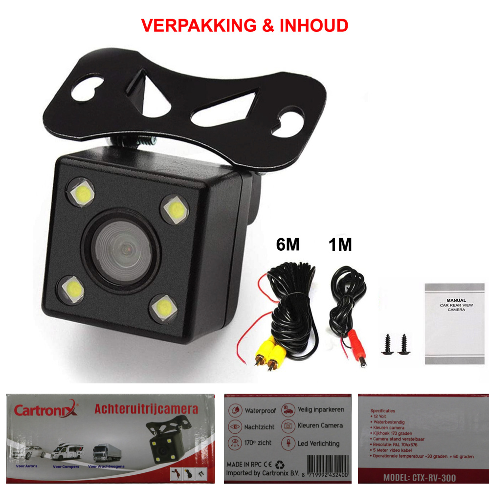 Gouverneur Vergissing Commotie Cartronix RV-300 Achteruitrijcamera | Universeel | 4 LED | Nachtzicht |  Waterproof | Auto - Caraudiogigant.nl