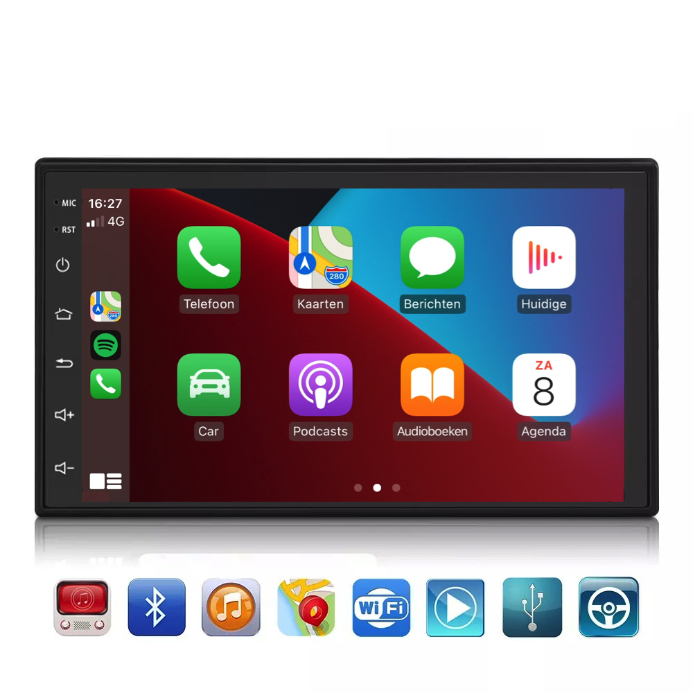 2 Din autoradio CarPlay draadloos Android 10 -