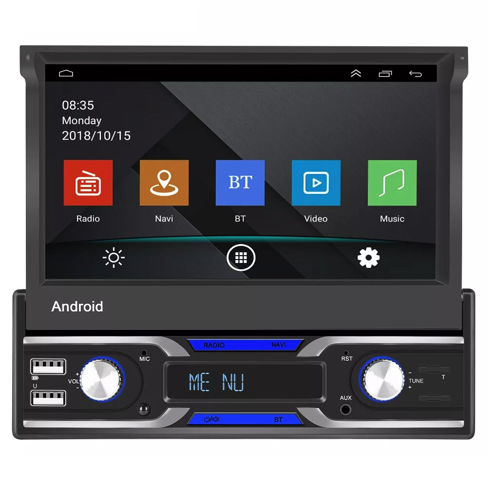 1din autoradio met klapscherm navigatie, DVD-speler, AUX, USB en