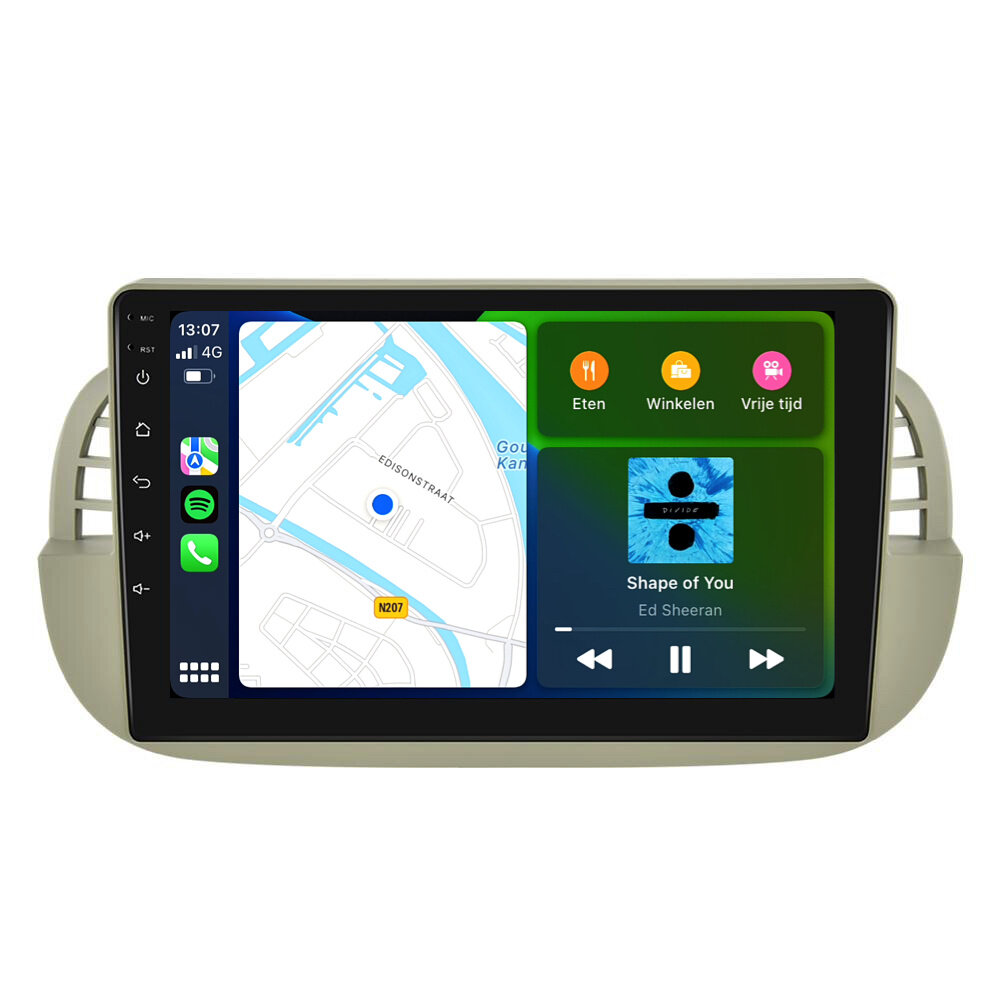 Für Fiat 500 (Beige) 7 Touchscreen Android Autoradio GPS Navigation