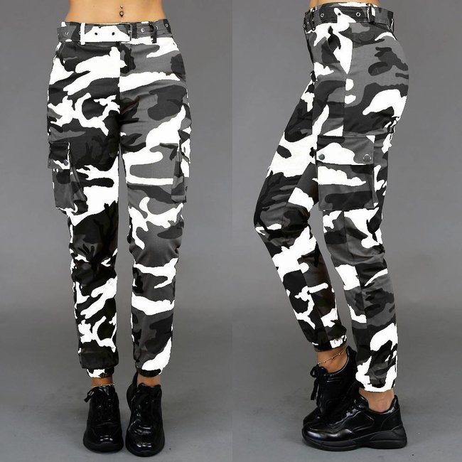 Grau/weiße Cargohose mit Camouflage-Aufdruck