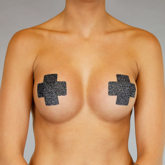 Schwarzer Glitter Cross Nipple Cover