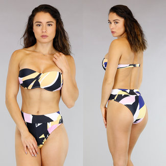 BF2023 Mehrfarbiger Bandeau-Bikini mit hoher Taille