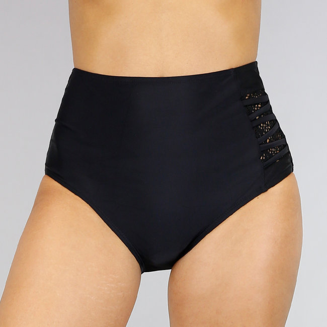 Mix & Match Bikini-Unterteil mit hoher Taille Schwarz mit Details