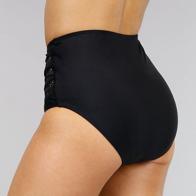 Mix & Match Bikini-Unterteil mit hoher Taille Schwarz mit Details