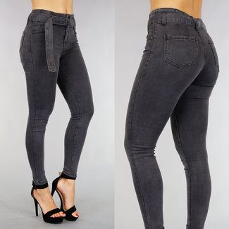 BLACKFRIDAY50 Grau mit hoher Taille Jeans mit Gürtel