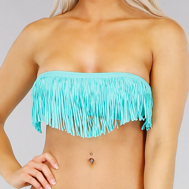 Aqua Bandeau Bikini mit Fransen - Oberteil