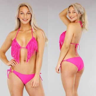 BF2023-1 Rosa Triangel-Träger-Bikini mit Fransen