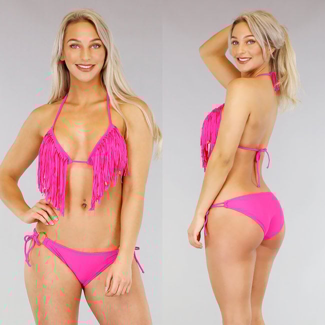 Pink Triangle Bikini Top mit Fransen