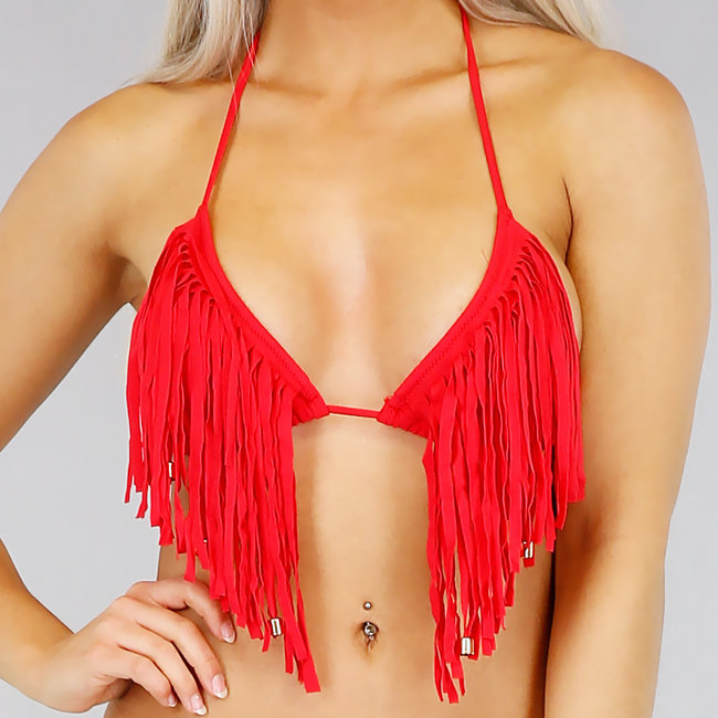 Roter Triangel-Träger-Bikini mit Fransen - Oberteil