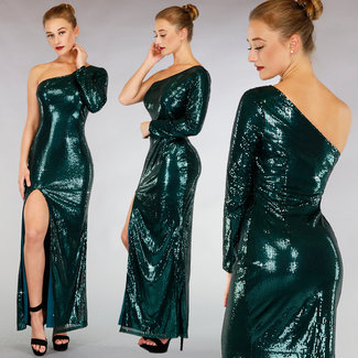 BLACKFRIDAY50 Grün funkelnde One-Hülsen-Kleid Gala Split