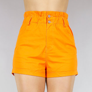 BF2023 Orangefarbene Paperbag-Shorts mit hoher Taille