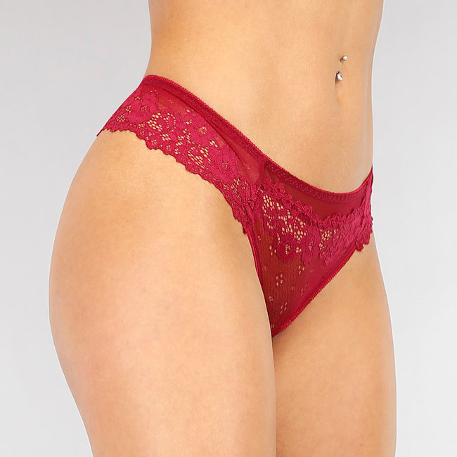 Roter Mesh-Tanga mit Spitzendetails