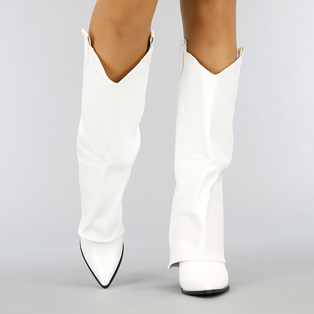 Weiß-Leder-Blick-Cowboystiefel mit Deckel - Uwantisell.de