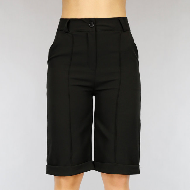 Schwarze Bermudas mit hoher Taille und Paspelierung