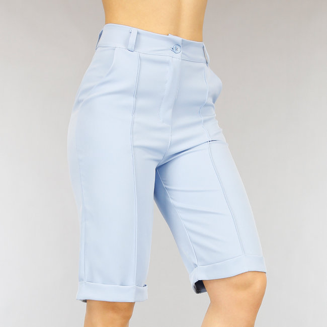 BF2023 Hellblaue Bermudas mit hoher Taille und Paspelierung