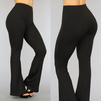 Lange schwarze elastische Flair-Hose mit weitem Bein