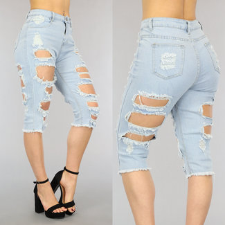 SALE35 Zerrissene Jeans Bermudas mit hoher Taille