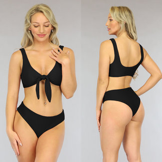 OP=OP! Schwarzer Bikini mit hoher Taille und Schleife