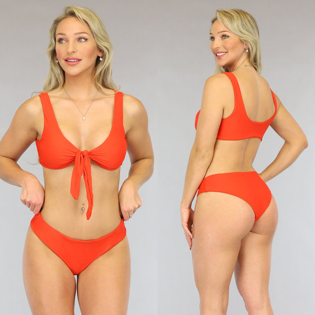 Orangefarbenes gepolstertes Bikinioberteil mit Schleifenverschluss - Oberteil