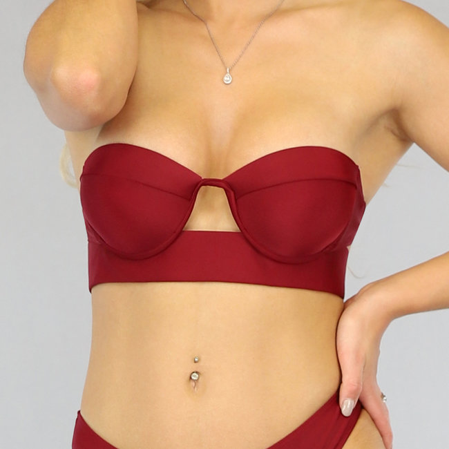 Weinroter Push-Up Bandeau-Bikini - Oberteil