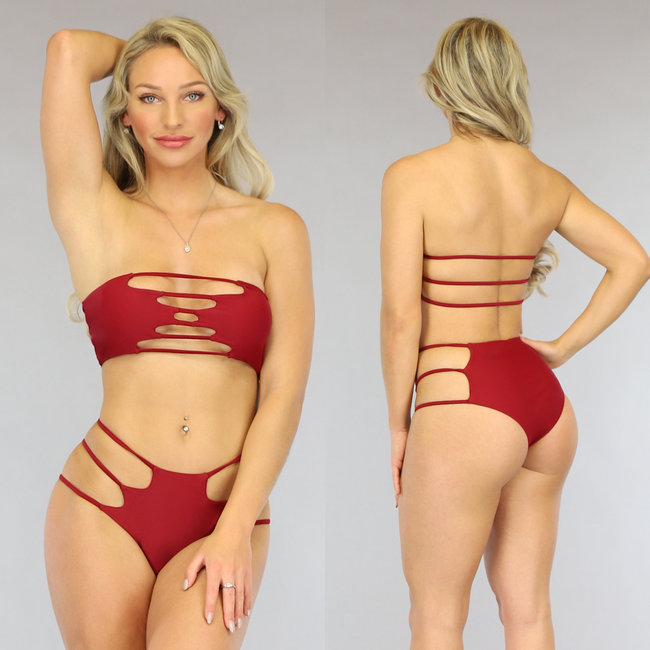 Sexy weinroter Bikini mit Trägern - Oberteil