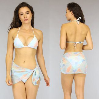 Pastell Abbindebatik Triangel-Bikini mit Rock