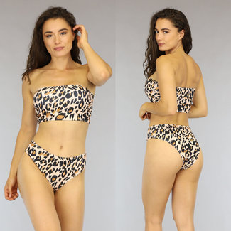 SALE Bandeau-Bikini mit hoher Taille und Panther-Print