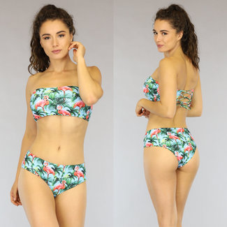 SALE Flamingo Bandeau-Bikini mit hoher Taille