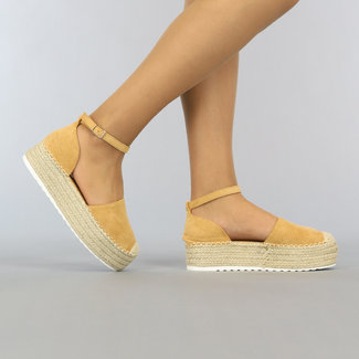 BF2023 Kamelfarbene Boho-Espadrilles mit Plateau