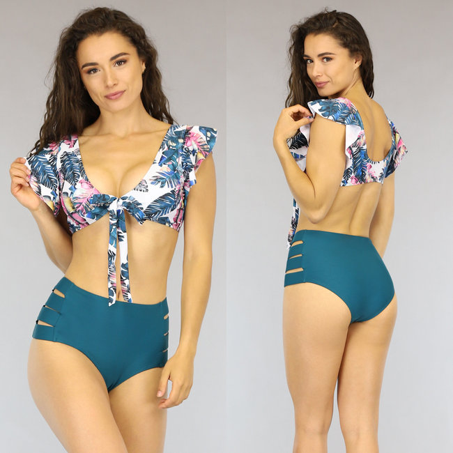 Meeresgrüner High Waist Print Bikini - Oberteil